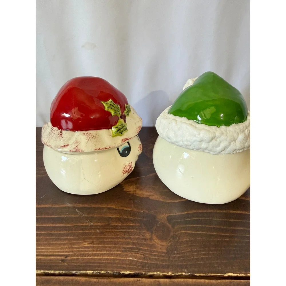 Vintage Snowman Head Ceramic Canisters Christmas Holiday Decor Set of 2‎ IB Mark